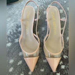 Stuart Weitzman Pink Patent Pointed-Toe Slingback Pumps